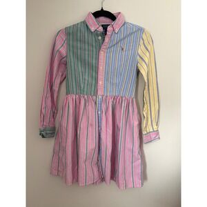 Polo Ralph Lauren Colorblock Striped Button Down Shirt Dress Girls Sz 12 Preppy